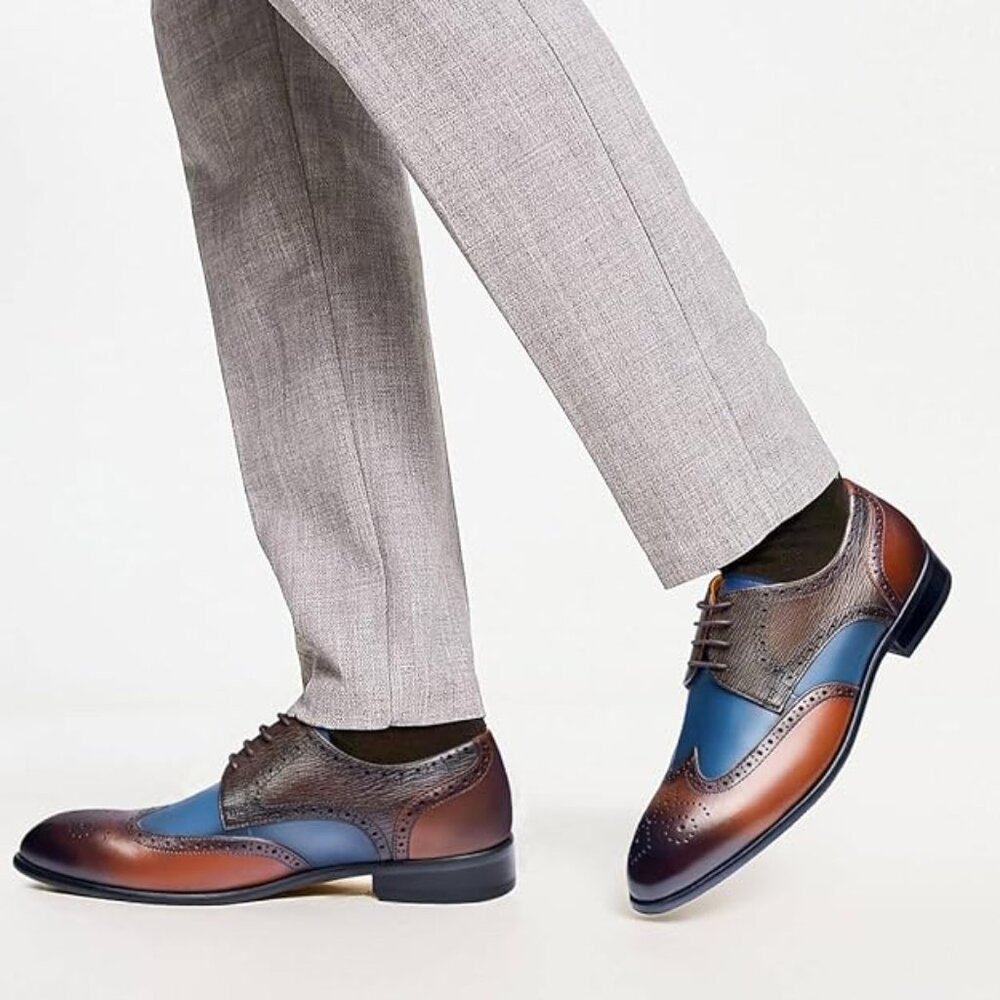 NEW! Men's Slick Dress Shoes Wingtip Genuine Cowhide Leather Oxfords